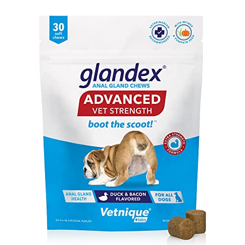 Vetnique Labs Glandex Advanced Strength Analsack Soft Kausnacks mit Ballaststoffen für Hunde, Verdauungsenzyme, Probiotika - Vom Tierarzt empfohlen Vegetarische Ente & Speck… (30ct Chew) von Vetnique Labs