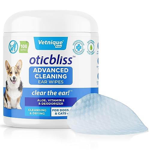 VETNIQUE Labs Oticbliss Advanced Reinigungstücher für Hunde, Katzen und Haustiere gegen Geruch, Schmutz und Wachs, mit beruhigender Aloe Vera und Vitamin E, reinigt das Ohr von Vetnique Labs