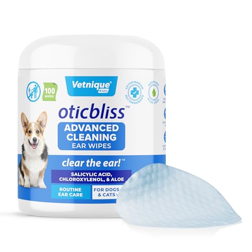 VETNIQUE Labs Oticbliss Advanced Reinigungstücher für Hunde, Katzen und Haustiere gegen Geruch, Schmutz und Wachs, mit beruhigender Aloe Vera und Vitamin E, reinigt das Ohr von Vetnique Labs