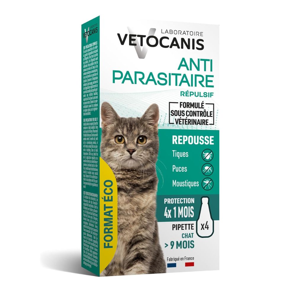 Vetocanis Repellent Floh- und Zeckenschutz Spot-On für Katzen - 4 Pipetten x 1,2 ml von Vetocanis