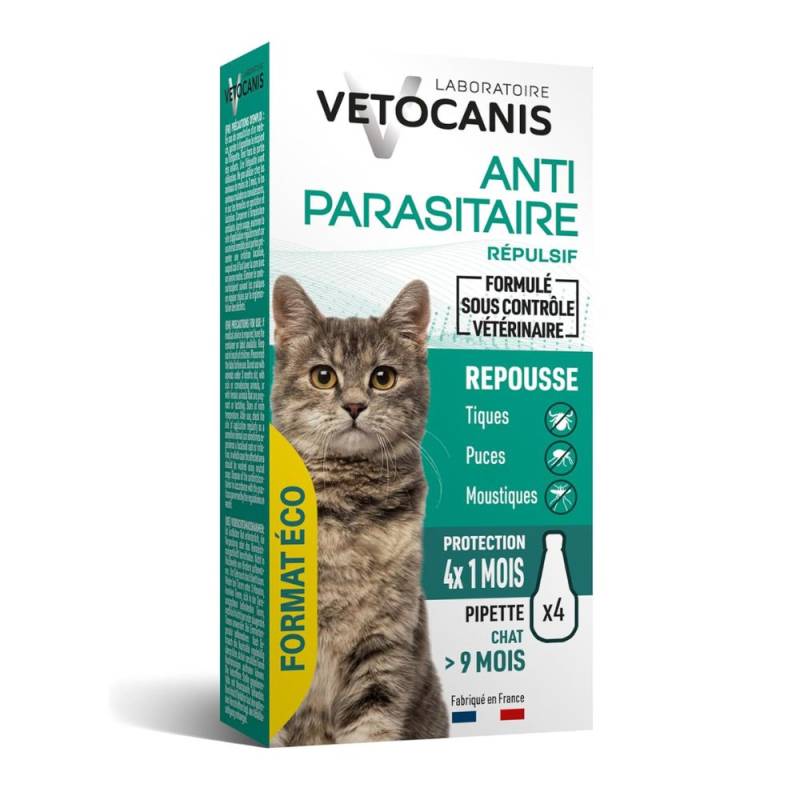 Vetocanis Repellent Floh- und Zeckenschutz Spot-On für Katzen - 4 Pipetten x 1,2 ml von Vetocanis
