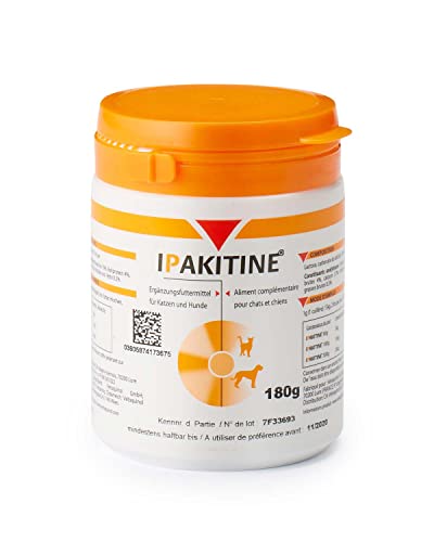 Vetoquinol Ipakitine | 180 g | Ergänzungsfuttermittel für Katzen und Hunde | Zur Unterstützung der Nieren | Bei Niereninsuffiziens | Pulver zur Einmischung in das Futter von Vetoquinol