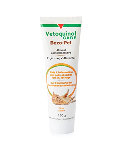 Vetoquinol Bezo-Pet Paste | 120g | Ergänzungsfuttermittel für Hunde und Katzen | Kann dabei helfen zur Förderung der Haarballenausscheidung beizutragen | Mit Malz und Fischöl von Vetoquinol