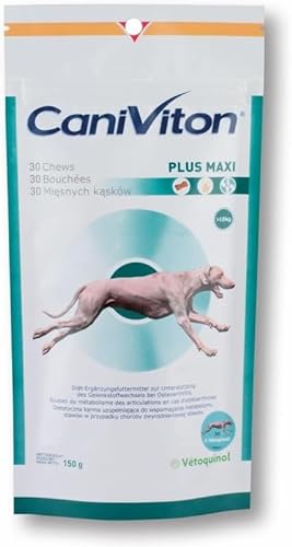 Vetoquinol Caniviton Plus Maxi | 30 Chews | Ergänzungsfuttermittel für Hunde ab 10 kg | Mit Chondroitin, Glucosamin, Omega-3 Fettsäuren und Teufelskralle | Zur Unterstützung der Gelenke von Vetoquinol
