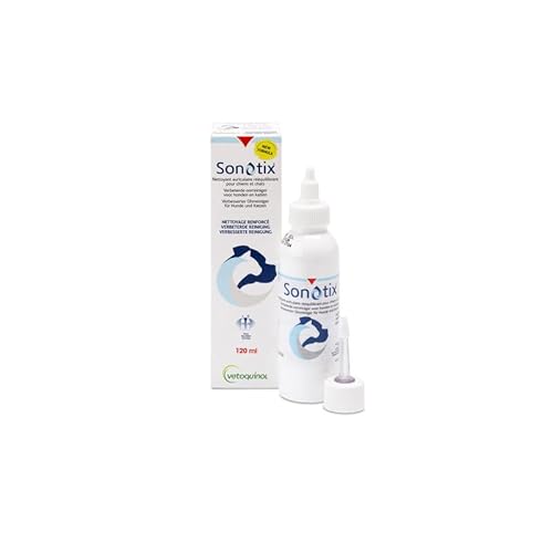 Vetoquinol Sonotix Ohrenreiniger | 120 ml | Ohrenreiniger für Hunde und Katzen | Zur schnellen und effektiven Entfernung von Cerumen | Mit Zwei Applikatoren (flexibel oder kurz) von Vetoquinol