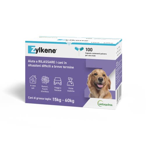 Zylkene Ergänzungsfuttermittel | Hunde über 15 kg | Entspannend bei Unwohlsein | 100 Kapseln á 450 mg von Vetoquinol