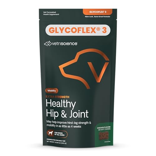VetriScience Extra Strength Healthy Hip & Joint Chews, GlycoFlex Glucosamin und Grünlippmuschel Gelenkunterstützungsergänzung für Hunde, fördert die Mobilität und lindert Gelenkbeschwerden, Huhn, 120 von Vetri-Science Laboratories