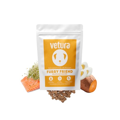 Vetura Furry Friend | Fellpflege-Snacks für Hunde & Katzen | Hundeleckerli mit frischem Lachs, Biotin, Zink & Algen | Hoher Anteil an Lachsöl für Hunde | Für glänzendes Fell & gesunde Haut | 80 Stück von Vetura