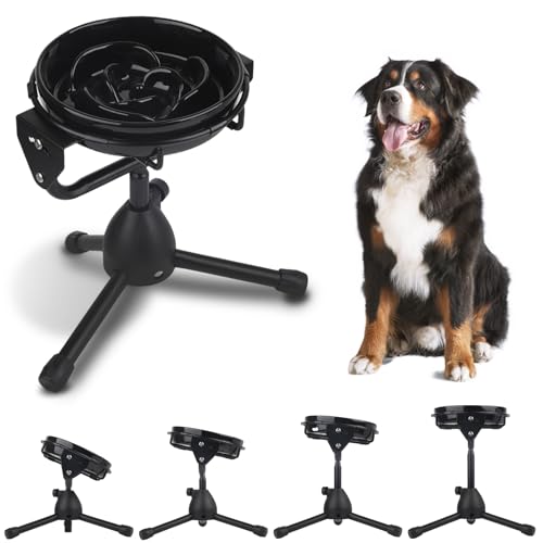 Vexong Erhöhter Slow Feeder Hundenapf mit verstellbarem Ständer, höhenverstellbar, rutschfest, erhöhter Hundenapf für 13,6-31,8 kg Hunde (Schwarz) von Vexong