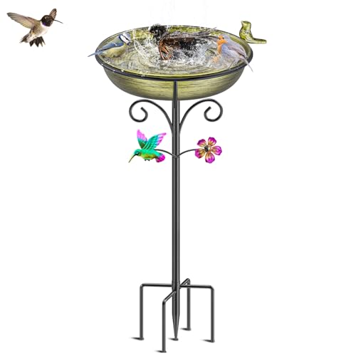 VeyFolzin.st Vogeltränke Vogelbad Futter Schale Wasserstelle Stehend, Vogelbad Garten für Wildvögel Wassertränke für Vögel, Vogeltränke Groß Frostsicher Winterfest Vogeltränke (Altgold) von VeyFolzin.st