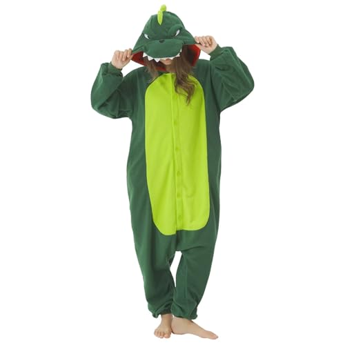Veyryth Einteiliger Schlafanzug für Damen, Tierform, Halloween, Weihnachten, Party, Cosplay, Kostüme, Größe S-XL, Dinosaurier (Grün), X-Large von Veyryth
