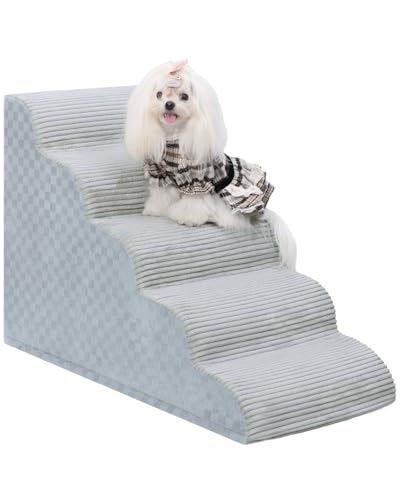 Gebogene Hundetreppe für hohe Betten, 55,9 cm hoch, 5-stufige Haustiertreppe für kleine Hunde mit hochdichtem Schaumstoff, Hundetreppe mit strapazierfähiger, rutschfester Unterseite, Grau Gebogene Hundetreppe für hohe Betten, 55,9 cm hoch, 5-stufige Haustiertreppe für kleine Hunde mit hochdichtem Schaumstoff, Hundetreppe mit strapazierfähiger, rutschfester Unterseite, Grau von Vfrog