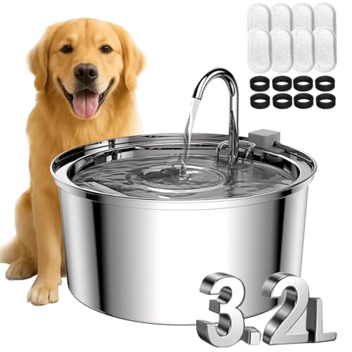 AquaFlow – Der antibakterielle Trinkbrunnen mit Filtration, AquaFlow Hundewasserschale, 3.2 l Pawdrate Hunde-Wasserbrunnen mit Filter, Edelstahl Hundebrunnen, für Hunde und Katze (A, 3.2L) von Vgpbphj
