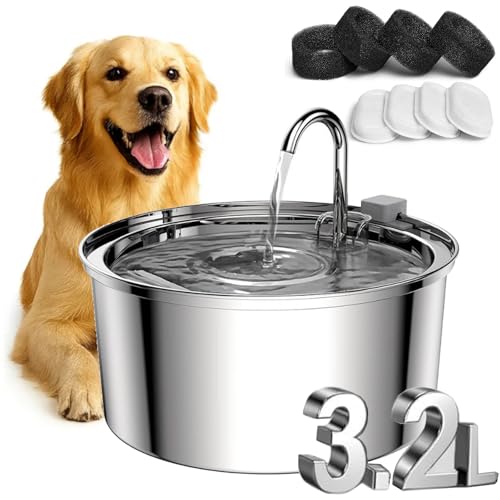 AquaFlow – Der antibakterielle Trinkbrunnen mit Filtration, AquaFlow Hundewasserschale, Edelstahl Hundebrunnen für Grosse Hunde Cabellos (1 Set, One Size) von Vgpbphj