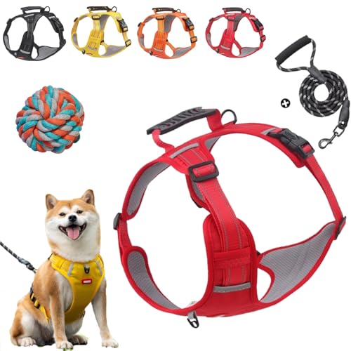 Chewie Cozy Harness, Adjustable No Pull Getchewie Dog Harness, Anti-Breakaway Pet Chest with Leash Set, Breathable & Comfortable Dog Vest Reflective at Night for Small Medium Large Dogs (Red, M) von Vgpbphj