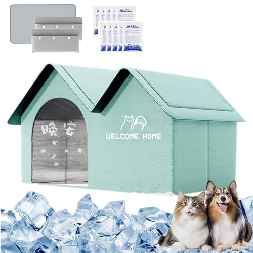 Cool & Cozy KüHlhaus, KüHlhaus FüR Katzen Im Sommer, Pet Cooling House with 10 Ice Packs, Katzenhaus Mit KüHl- Und WäRmematte 2 SaugfäHigen, for Kittens, Cats, Puppies (Grün, Groß) von Vgpbphj