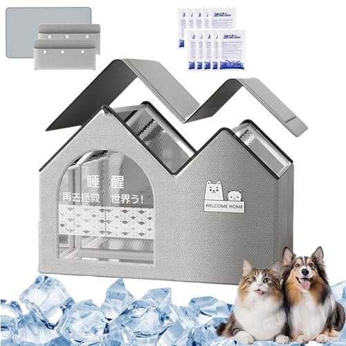 Cool & Cozy KüHlhaus, KüHlhaus FüR Katzen Im Sommer, Pet Cooling House with 10 Ice Packs, Katzenhaus Mit KüHl- Und WäRmematte 2 SaugfäHigen, for Kittens, Cats, Puppies (Grün, Mittel) von Vgpbphj