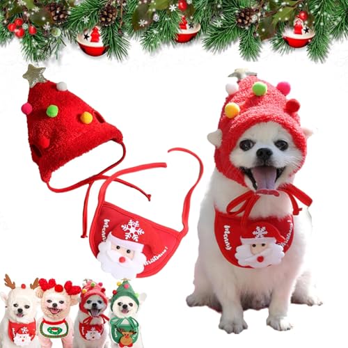 Entzückender Weihnachtsbaum-Pom-Mütze, Weihnachts-Outfit für Hunde bis zu 7 kg, lustiges, weiches Speicheltuch, Hundeverband-Zubehör mit Schal-Lätzchen, verstellbare Bänder (Rot, Größe M: 4 - 7,5 kg) Entzückender Weihnachtsbaum-Pom-Mütze, Weihnachts-Outfit für Hunde bis zu 7 kg, lustiges, weiches Speicheltuch, Hundeverband-Zubehör mit Schal-Lätzchen, verstellbare Bänder (Rot, Größe M: 4 - 7,5 kg) von Vgpbphj
