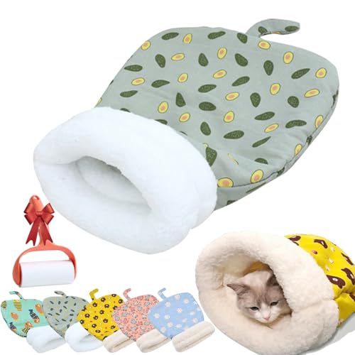 Gemütliches Haustiernest für Katzen und Hunde, Katzenschlafsack für Hauskatzen, 360° warm, halbgeschlossen, weicher Plüsch-Katzensack, tragbares Haustierhöhlenbett für alle Jahreszeiten (Graugrün von Vgpbphj