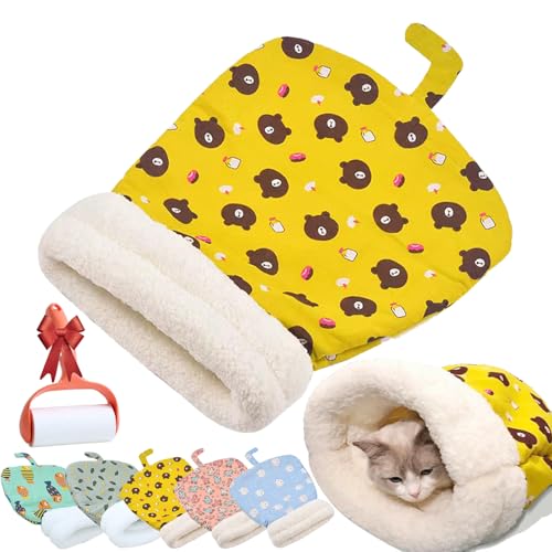 Gemütliches Haustiernest für Katzen und Hunde, Katzenschlafsack für Indoor-Katzen, 360° warmer, halbgeschlossener weicher Plüsch-Katzensack, tragbares Haustierhöhlenbett für alle Jahreszeiten (Gelb, L von Vgpbphj