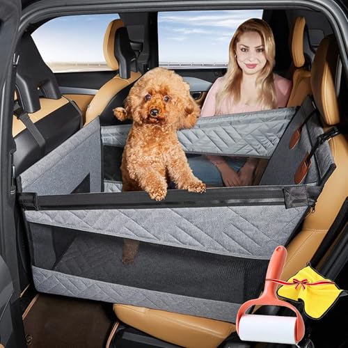 Hundesitz Auto Rückbank, Autositz für Hunde bis 35 kg, Hunde Hartboden Einzelsitz Autositzerweiterung, Fester Hartboden – kein Einsacken, Schnelle & Einfache Montage (Grau, L-72x56x5 cm) von Vgpbphj