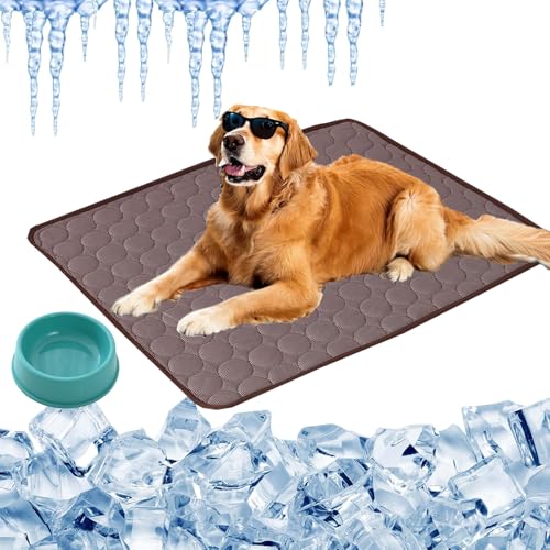 Kühlmatte Hund Testsieger, HundeküHlmatte SelbstküHlend Aus Eisseide, KüHlmatte Hund Ohne Gel, KüHlendes Hundebett, Waschbar KüHlende Hundedecke, Rutschfest Abriebfest (Braun, XXL-150*100cm) von Vgpbphj