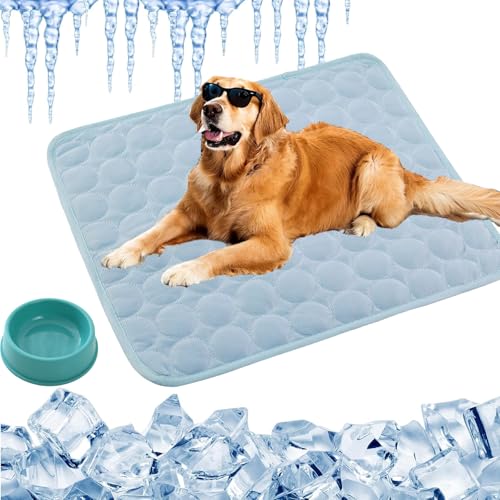 Kühlmatte Hund Testsieger, HundeküHlmatte SelbstküHlend Aus Eisseide, KüHlmatte Hund Ohne Gel, KüHlendes Hundebett, Waschbar KüHlende Hundedecke, Rutschfest Abriebfest (Hellblau, XXL-150*100cm) von Vgpbphj