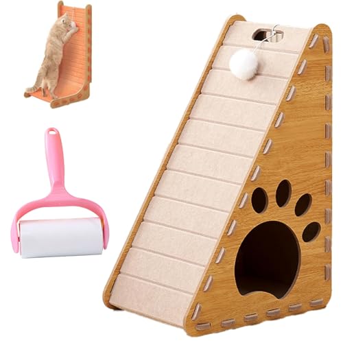 Mellowkin Katzenkratzer, verschleißfeste, fusselfreie Katzenklettermatte, dreieckiges vertikales Filz-Katzenbrett, L-Typ-Kratzpads, leicht zu reinigen und kein Durcheinander (Dreieck, hellgrau) von Vgpbphj