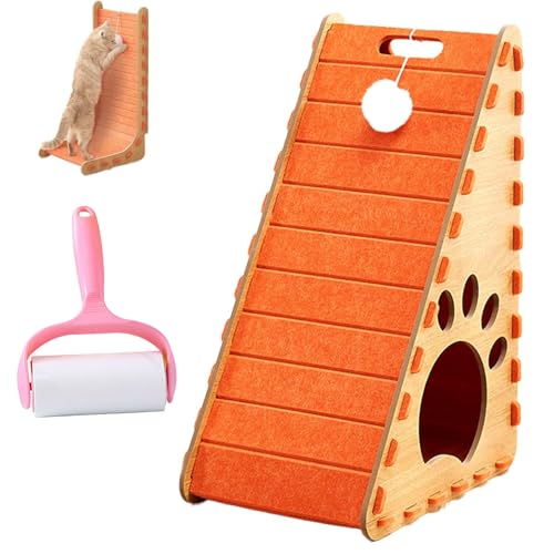 Mellowkin Katzenkratzer, verschleißfeste, fusselfreie Katzenklettermatte, dreieckiges vertikales Filz-Katzenbrett, L-Typ-Kratzpads, leicht zu reinigen und kein Durcheinander (Dreieck-Typ Orange) von Vgpbphj
