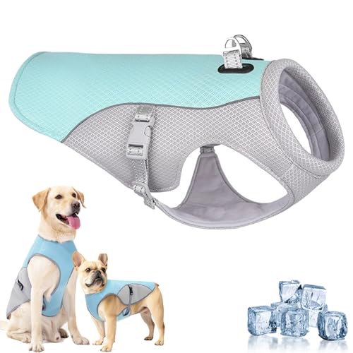 Monelia Kühlweste - Der Hitzeschutz für Deinen Hund, Kühljacke für Hunde Sommer, UV-Schutz, Verstellbar Dog Cooling Vest, Cooling Collar, für Kleine Mittlere und Große (Blau, XL) von Vgpbphj