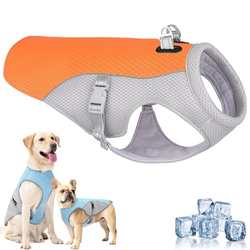Monelia Kühlweste - Der Hitzeschutz für Deinen Hund, Kühljacke für Hunde Sommer, UV-Schutz, Verstellbar Dog Cooling Vest, Cooling Collar, für Kleine Mittlere und Große (Orange, 2XL) von Vgpbphj
