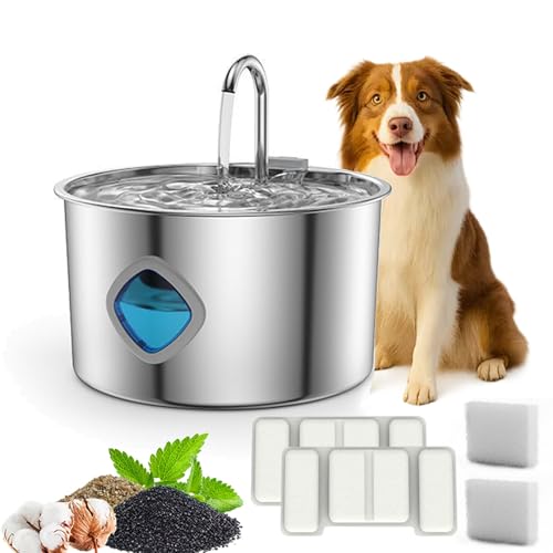 Pawdrate Hund Wasserbrunnen Edelstahl Haustier Brunnen 3.2L/3,061.7 g - Einfach, Leise und Sicher, Wasserbild mit Filter für Kleine, Große Hunde, Fließendes Wasser (A, Einheitsgröße) von Vgpbphj