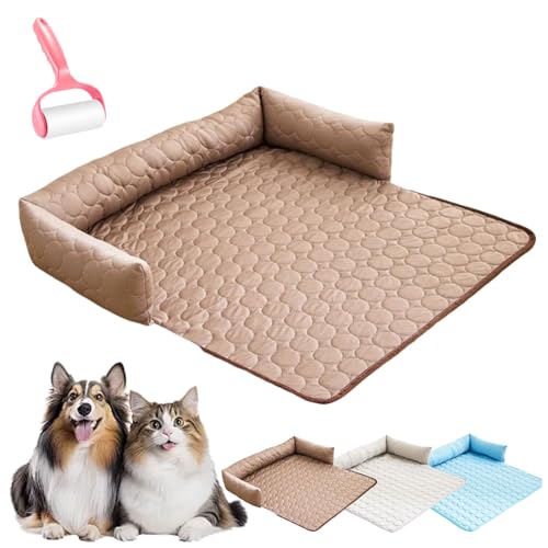 Pelzbarn KüHlendes Sofabett, KüHlbett FüR Hunde, Fur Barn Cooling Dog Bed, Machine Washable, Non-Slip Underside, Ice Silk Cool Pad Halten Sie Ihr Fellbaby KüHler Und Bequemer (Braun, 90 x 90 cm) von Vgpbphj