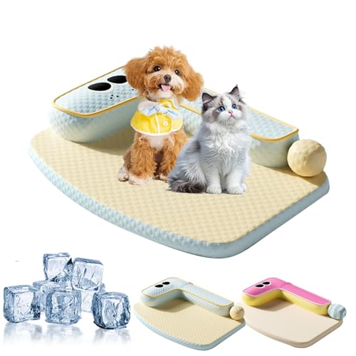 Pfoten-Bedarf Atmungsaktives Kühlendes Sommer Bett für Haustiere, Kühlmatte für Hund, Abnehmbarer & Waschbarer Bezug, Soft Cooling Blanket for Pets Summer, für Wohnung/Garten (Blau, 80*60cm) von Vgpbphj