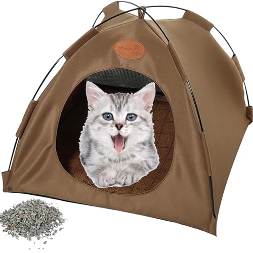 Pfoten Bedarf Premium Katzen Kühlzelt, Premium Cat Cooling Tent, Portable Cooling Dog House, Breathable & Foldable Pet Tent for Indoor and Outdoor Use, Ideal as a Retreat in Summer Heat (Coffee, XL) von Vgpbphj