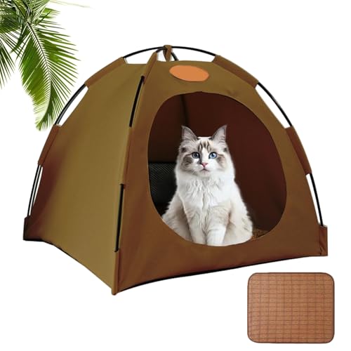 Pfoten-bedarf Premium Cat Cooling Tent, Portable Cooling Tent for Cats, Made of Breathable Material, Washable, Foldable Pet House, Flexible Setup, Indoor and Outdoor Use (Brown, M) von Vgpbphj