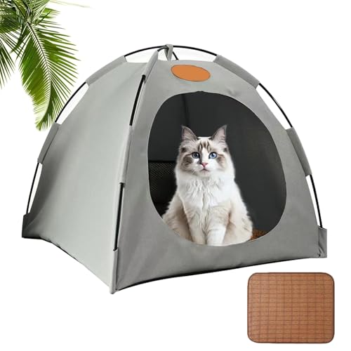 Pfoten-bedarf Premium Cat Cooling Tent, Portable Cooling Tent for Cats, Made of Breathable Material, Washable, Foldable Pet House, Flexible Setup, Indoor and Outdoor Use (Gray, M) von Vgpbphj