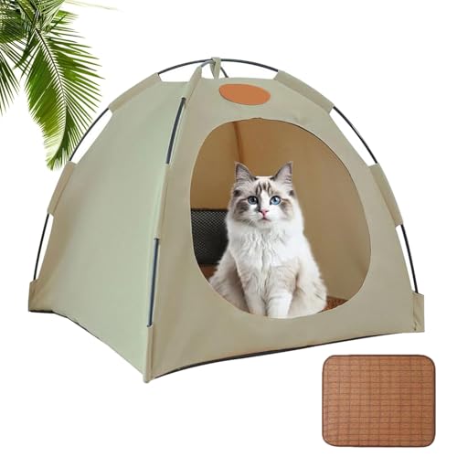 Pfoten-bedarf Premium Cat Cooling Tent, Portable Cooling Tent for Cats, Made of Breathable Material, Washable, Foldable Pet House, Flexible Setup, Indoor and Outdoor Use (beige, M) von Vgpbphj