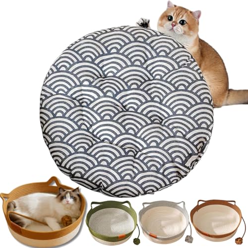 Stimulicat Cat Bed, StimuliCat Handwoven Basket, Cat Toy Baskets for Indoor Cats, Cotton Rope Woven Round Pet Nest with Built-in Teasing Ball, Foldable Scratchable (Cushions A, S(35*35*13cm)) von Vgpbphj