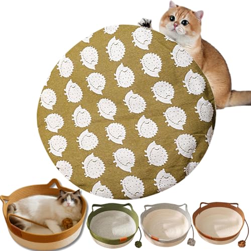 Stimulicat Cat Bed, StimuliCat Handwoven Basket, Cat Toy Baskets for Indoor Cats, Cotton Rope Woven Round Pet Nest with Built-in Teasing Ball, Foldable Scratchable (Cushions B, L(45*45*15cm)) von Vgpbphj