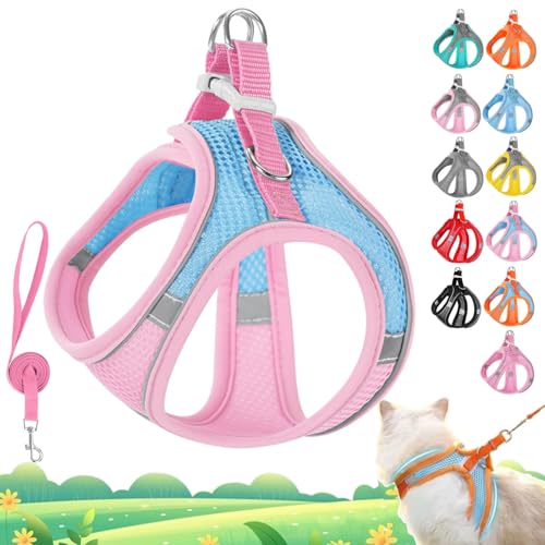 Stimulicat Katzengeschirr, Katzengeschirr und Leine, Set, ausbruchsicher, verstellbare Weste aus weichem Netzgewebe mit reflektierenden Sicherheitsstreifen für draußen, einfach zu tragen (Rosa-Blau Stimulicat Katzengeschirr, Katzengeschirr und Leine, Set, ausbruchsicher, verstellbare Weste aus weichem Netzgewebe mit reflektierenden Sicherheitsstreifen für draußen, einfach zu tragen (Rosa-Blau von Vgpbphj