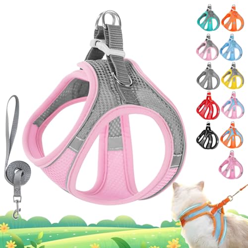 Stimulicat Katzengeschirr, Katzengeschirr und Leine, Set, ausbruchsicher, verstellbare Weste aus weichem Netzgewebe mit reflektierenden Sicherheitsstreifen für draußen, einfach zu tragen (Rosa-Grau Stimulicat Katzengeschirr, Katzengeschirr und Leine, Set, ausbruchsicher, verstellbare Weste aus weichem Netzgewebe mit reflektierenden Sicherheitsstreifen für draußen, einfach zu tragen (Rosa-Grau von Vgpbphj