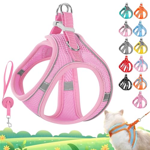 Stimulicat Katzengeschirr, Katzengeschirr und Leine, Set ausbruchsicher, verstellbare Weste aus weichem Netzgewebe mit reflektierenden Sicherheitsstreifen für draußen, einfach zu tragen (Rosa, L 9-10 Stimulicat Katzengeschirr, Katzengeschirr und Leine, Set ausbruchsicher, verstellbare Weste aus weichem Netzgewebe mit reflektierenden Sicherheitsstreifen für draußen, einfach zu tragen (Rosa, L 9-10 von Vgpbphj
