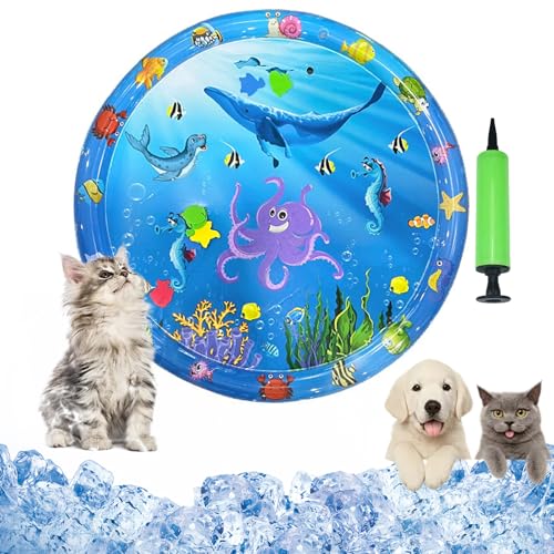 Vgpbphj Cat Water Mat, Cat Play and Cool Mat, Scratch-Resistant, Summer Inflatable Sensory Water Play Mats, with Pump, Interactive Toy Cats and Dogs (100cm-B) von Vgpbphj