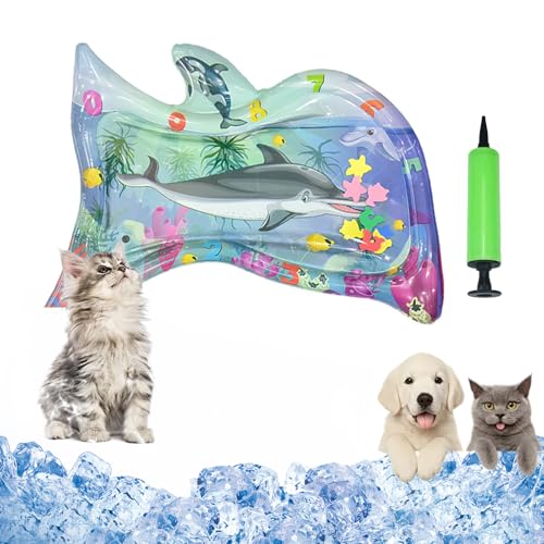 Vgpbphj Cat Water Mat, Cat Play and Cool Mat, Scratch-Resistant, Summer Inflatable Sensory Water Play Mats, with Pump, Interactive Toy Cats and Dogs (100cm-C) von Vgpbphj