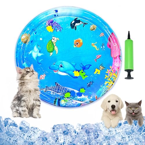 Vgpbphj Cat Water Mat, Cat Play and Cool Mat, Scratch-Resistant, Summer Inflatable Sensory Water Play Mats, with Pump, Interactive Toy Cats and Dogs (100cm-D) von Vgpbphj