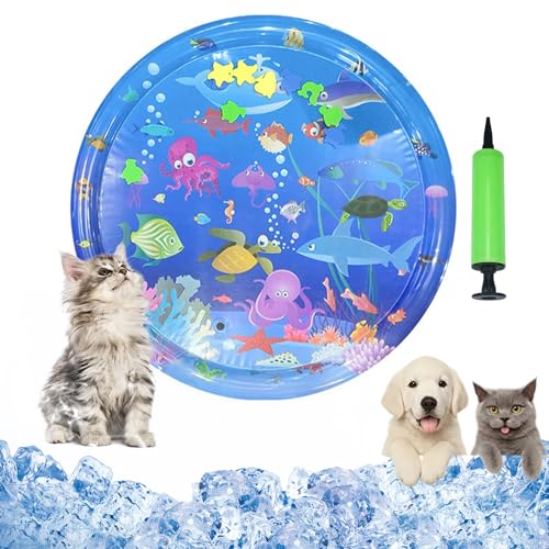 Vgpbphj Cat Water Mat, Cat Play and Cool Mat, Scratch-Resistant, Summer Inflatable Sensory Water Play Mats, with Pump, Interactive Toy Cats and Dogs (100cm-E) von Vgpbphj