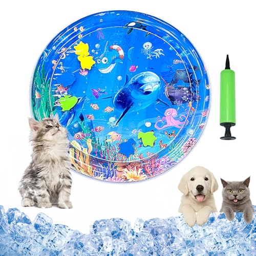 Vgpbphj Cat Water Mat, Cat Play and Cool Mat, Scratch-Resistant, Summer Inflatable Sensory Water Play Mats, with Pump, Interactive Toy Cats and Dogs (65cm-D) von Vgpbphj