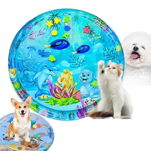 Vgpbphj Cat Water Mat, Summer Thickened Sensory Water Play Mat, Dog Cat Game & Cool Cooling Pad with a Pump, Scratch-Resistant, Summer Inflatable, Interactive Toy for Cats & Dogs (100 x 100 cm, A) von Vgpbphj