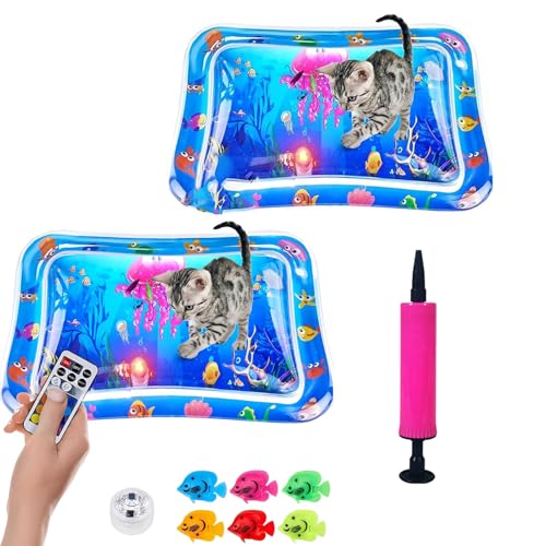 Vgpbphj Glow Pad für Katzen, 2025 Upgrade, beleuchtete Wassermatte für Katzen, bewegungsausgelöste RGB-Lichteffekte, verdickter Wassersensor, Haustier-Spielmatte, Ozeanbrise Splashland für Katzen (2 von Vgpbphj
